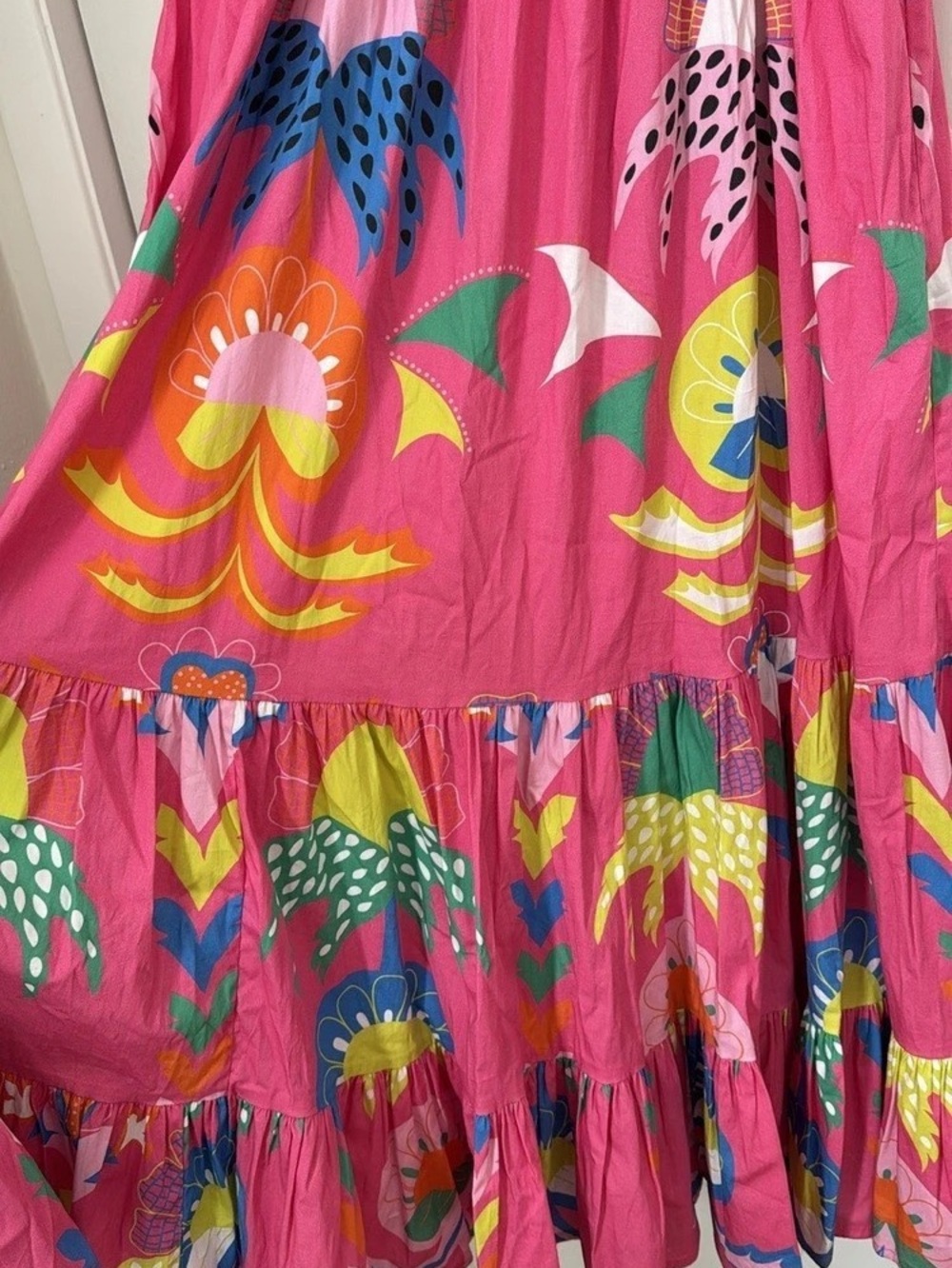 Sheridan French Kelly Maxi Dress Smocked Tiered Pink Floral Resort Boho Size L - Picture 4 of 5